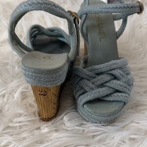 CHANEL Light Blue Woven Heels